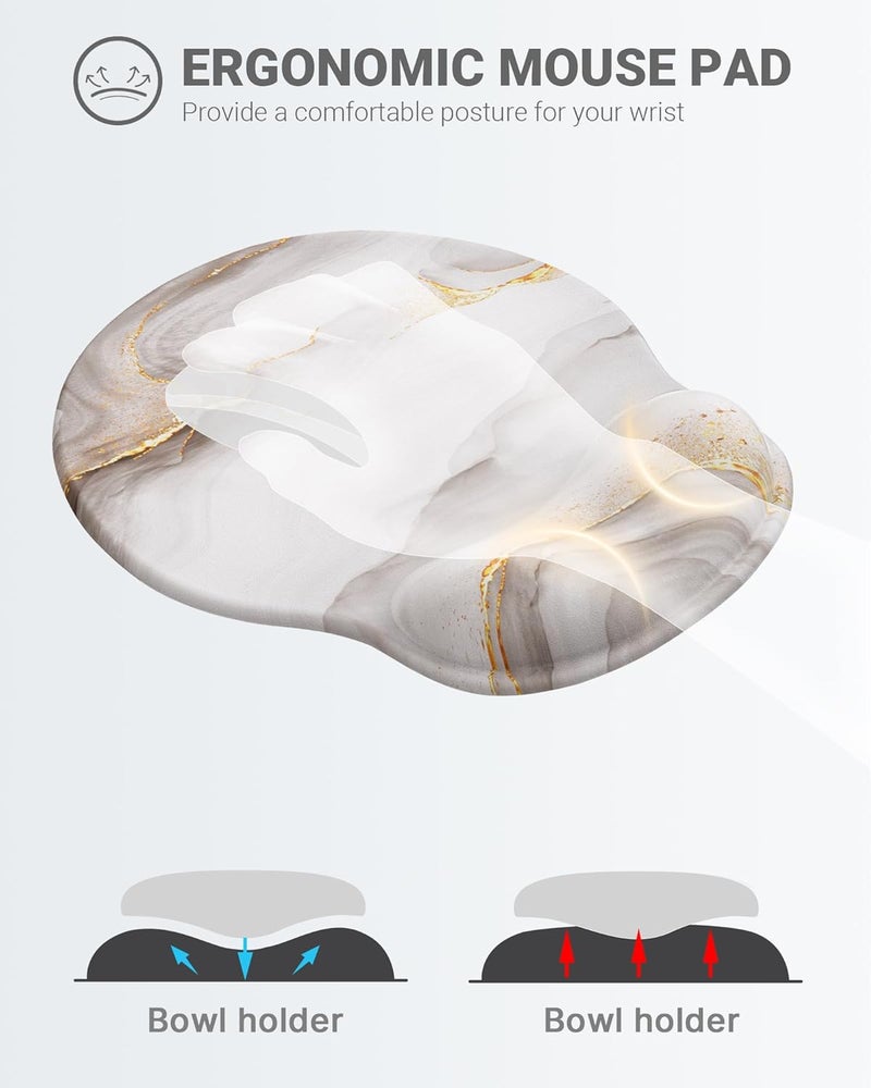 Laborio Ergonomic Mouse Pad Wrist Support, Comfortable Mouse Pad Wrist Rest, Relieve Wrist Pain Gel Mouse pad, Non-Slip Rubber Base Mousepad for Laptop, Computer(White Marble) - Image 2